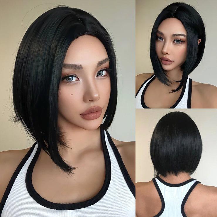 Bob Short Black Synthetic Wigs Straight Daily Use Hair Wigs for White Women Afro Cosplay Party Wigs Natural Heat Resistant Fibre