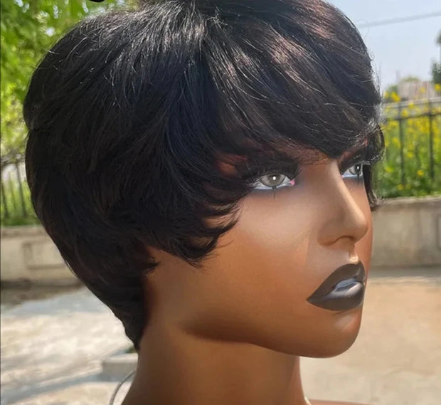 Glueless Wig Short Pixie Cut Human Hair Straight Remy Brazilian Hair Wigs For Black Women Machine Made