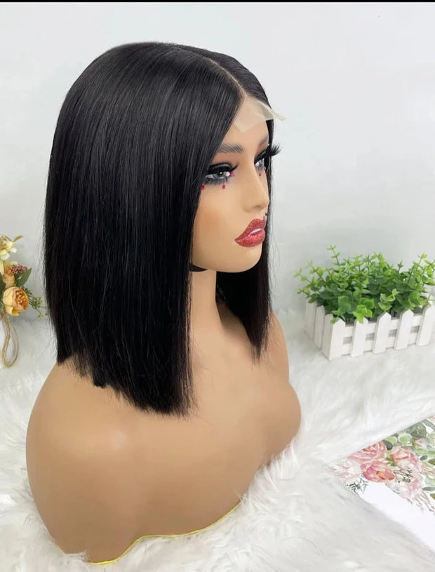 Vietname Super Double Drawn Bone Straight  2x6 Bob Wig with 100% Human Hair Nature Black 250% Density For Black Women