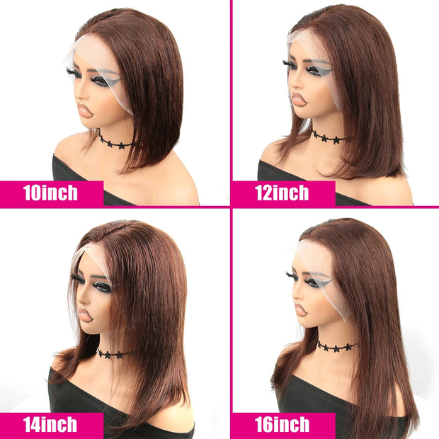 Brown Bob Lace Frontal Wig Human Hair 13x4 Straight 180 Density Transparent Lace Front Wigs Bob Lace Frontal Wig Human Hair