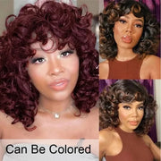 Bouncy Curly Wig Pixie Cut Wig Short Curly Brazilian Human Hair Wigs For Women Full Machine Wigs Curls Bob Wig With Bangs