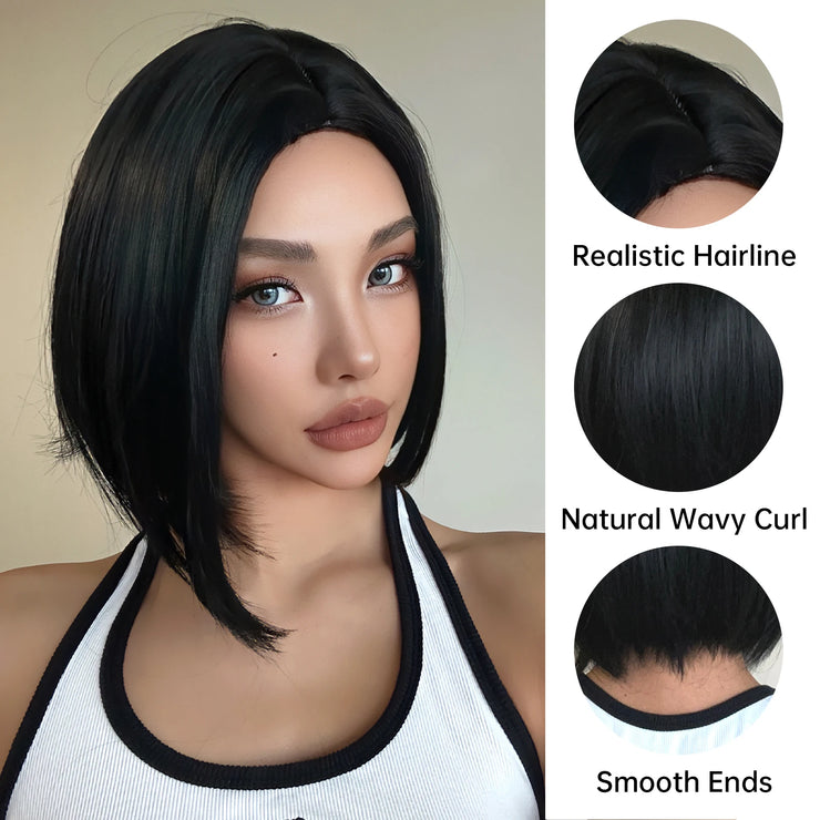 Bob Short Black Synthetic Wigs Straight Daily Use Hair Wigs for White Women Afro Cosplay Party Wigs Natural Heat Resistant Fibre