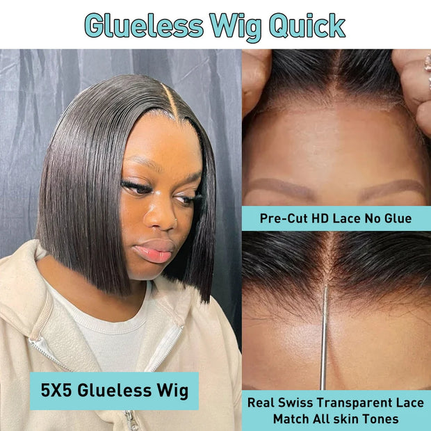 250% Straight Short Bob 13x4 Lace Frontal Human Hair Wigs 13x6 HD Transparent Lace Front Wig 5x5 Closure Glueless Wig For Women