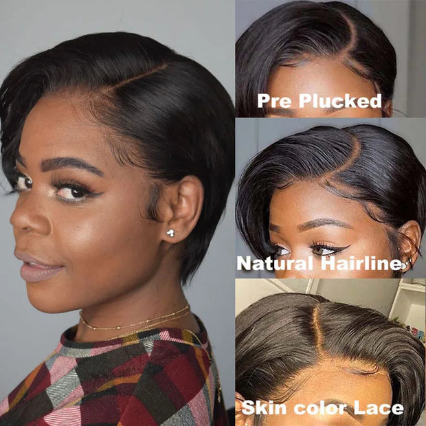 Women Pixie Cut Wigs for Black Women Brazilian T Part Lace Straight Bob Wigs Lace Front Wigs Short Lace Front Human Hair Wigs