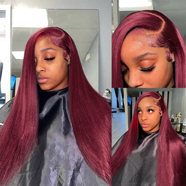 Red Burgundy 99J Straight Wig 13x4 HD Lace Front Human Hair Wigs Brazilian Straight Lace Frontal Wig For Black Women Colored Wig