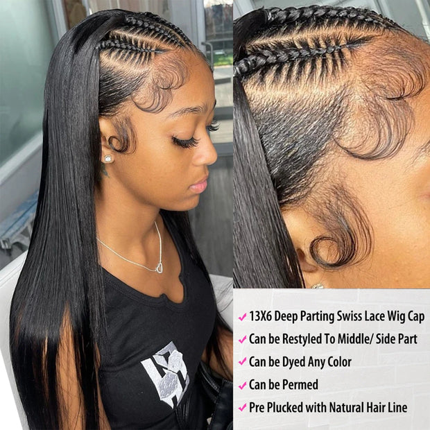 13x6 Bone Straight Human Hair Lace Frontal Wig  For Women Pre Plucked With Baby Hair 13x4 Lace Front Wig