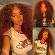 Reddish Brown Jerry Curly 13x4 Lace Front Wig 250%Remy Human Hair Wigs 13x6 Kinky Curly Glueless HD Transparent Lace Frontal Wig