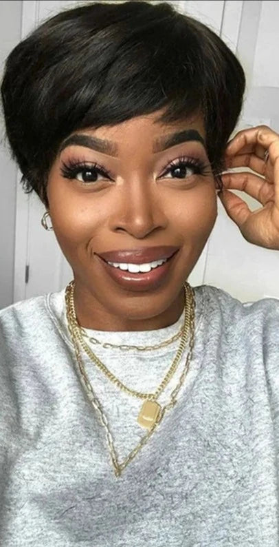 Glueless Wig Short Pixie Cut Human Hair Straight Remy Brazilian Hair Wigs For Black Women Machine Made