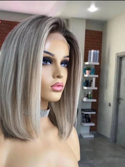 13x4 Ash Grey Bob Human Hair Wigs Transparent 13x6 HD Lace Frontal Wig Short Brown Highlight Bob Wig Lace Front Human Hair Wigs