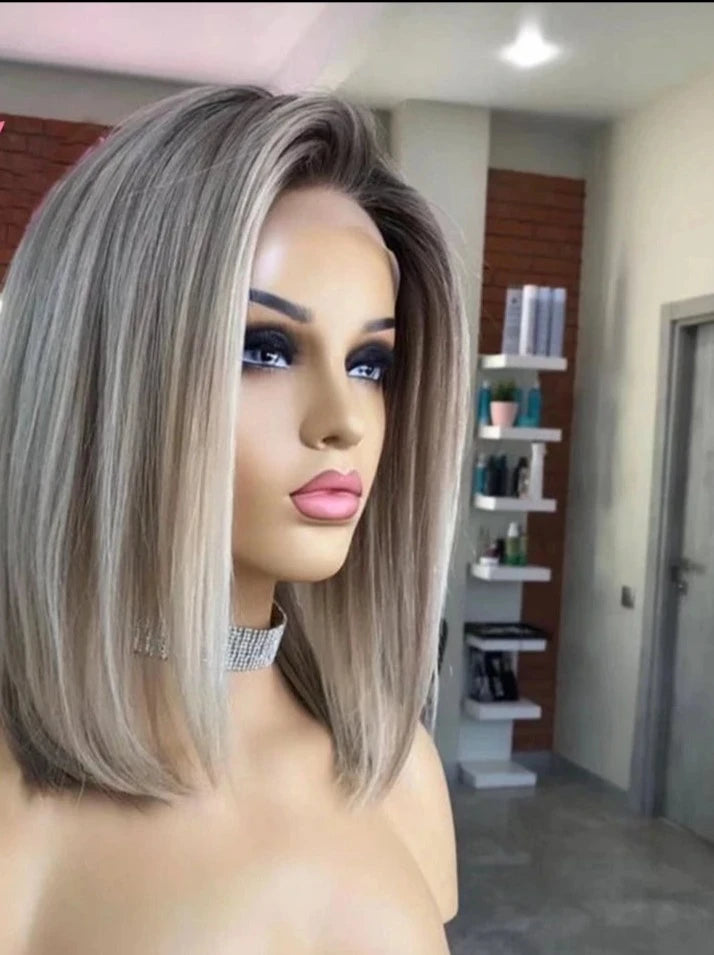 13x4 Ash Grey Bob Human Hair Wigs Transparent 13x6 HD Lace Frontal Wig Short Brown Highlight Bob Wig Lace Front Human Hair Wigs