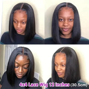 Wear And Go Glueless Bob Wigs Straight Human Hair 4x4 Lace Closure Wigs Brazilian Natural Human Hair Wigs For Women 180% Density