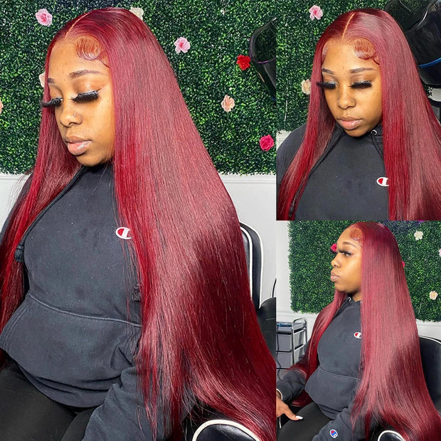 Red Burgundy 99J Straight Wig 13x4 HD Lace Front Human Hair Wigs Brazilian Straight Lace Frontal Wig For Black Women Colored Wig