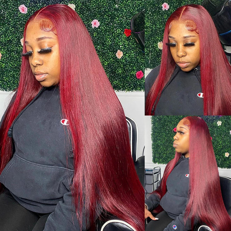 Red Burgundy 99J Straight Wig 13x4 HD Lace Front Human Hair Wigs Brazilian Straight Lace Frontal Wig For Black Women Colored Wig