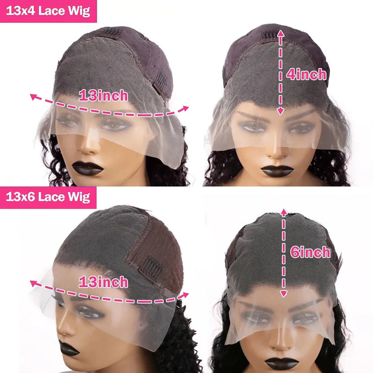 250 Density 13x6 HD Transparent Lace Front Human Hair Wigs For Women Curly Brazilian 30 40 Inch Deep Wave 13x4 Lace Frontal Wig