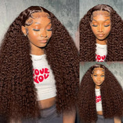 30 40 Inch Curly Chocolate Brown Color 13x6 Hd Transparent Lace Front Human Hair Wigs Deep Wave 13x4 Lace Frontal Wig