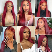 Red Burgundy 99J Straight Wig 13x4 HD Lace Front Human Hair Wigs Brazilian Straight Lace Frontal Wig For Black Women Colored Wig