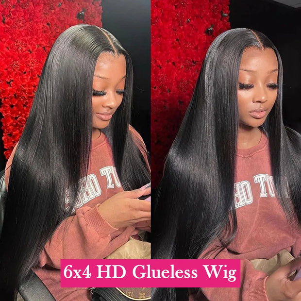 Ready to Wear Go Glueless Wig Bone Straight 13x6 HD Lace Frontal Wig Bob Human Hair 6x4 Transparent HD Lace Front Closure Wig