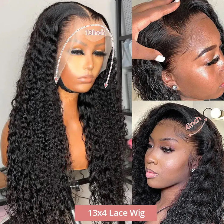 180% Water Wave Transparent HD Lace Front Human Hair Wigs For Black Women Deep Curly Glueless Wig Human Hair Ready to Wear