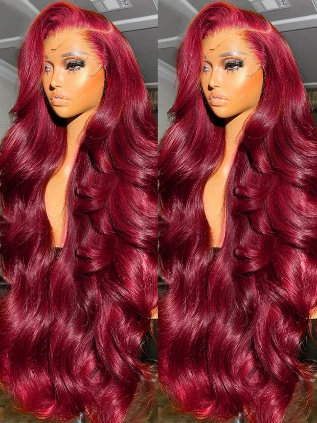 30 36 Inch Burgundy Body Wave Red Lace Front Human Hair Wig 99J Colored 13x4 13x6 HD Lace Frontal Wig Human Hair Wigs For Women