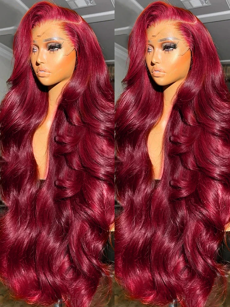 30 36 Inch Burgundy Body Wave Red Lace Front Human Hair Wig 99J Colored 13x4 13x6 HD Lace Frontal Wig Human Hair Wigs For Women