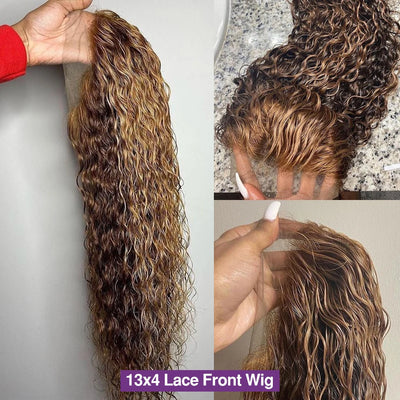 30 32 Inch Highlight Ombre Lace Frontal Wig Curly Human Hair Wigs 4/27 Colored 13x4 Deep Curly 4x4 Lace Closure Wigs For Women