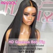 Recool Glueless Lace Front Human Hair Wigs Bone Straight Lace Front Wigs HD Lace Frontal Wig Wear & Go Glueless Wig Human Hair