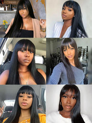 30 Inch Long Bone Straight 100% Human Hair Wig With Bangs Short Bob Human Hair Wigs For Black Women Cheap Brazilian Fringe Wig