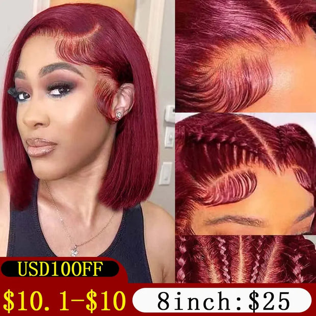 99J Bob Wigs Lace Front Human Hair Wigs 13x4 Lace Frontal Human Hair Wig Burgundy Straight Short Bob Curly Human Hair Bob Wigs