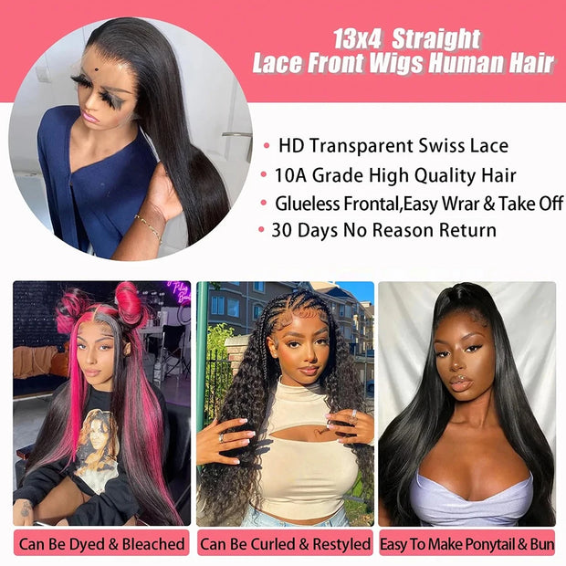 360 Frontal Straight Hair Transparent Lace Wig 100% Human Hair Wigs For Women With Baby Hair Pre Plucked Bone Straight