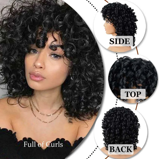 Bouncy Curly Wig Pixie Cut Wig Short Curly Brazilian Human Hair Wigs For Women Full Machine Wigs Curls Bob Wig With Bangs