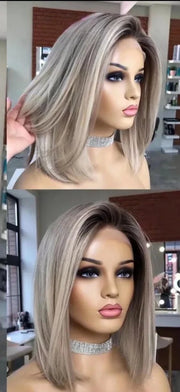 13x4 Ash Grey Bob Human Hair Wigs Transparent 13x6 HD Lace Frontal Wig Short Brown Highlight Bob Wig Lace Front Human Hair Wigs