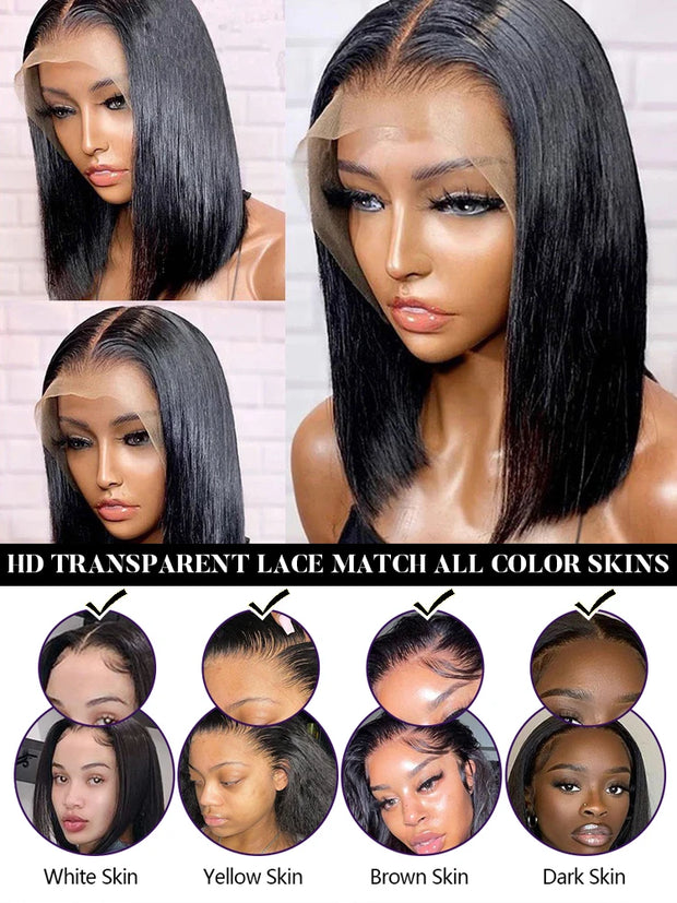 13x4 Lace Front Human Hair Wig Transparent Lace Frontal Wigs For Black Women Short Bob Wig Glueless Remy Straight Natural Wig