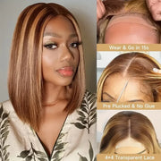 Wear And Go Glueless Wig Human Hair Ombre Highlight Bob Wig Human Hair For Women 4x4 Straight Lace Closure Wigs Human Hair