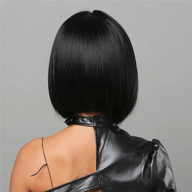 Natural Hairline Hair For Black Women Short Straight Bob Middle Part Heat Resistant Synthetic Wig For Daily Use Cosplay