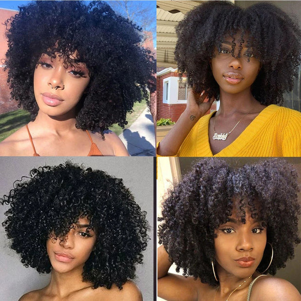 Mongolian Afro Kinky Curly Human Hair Wigs Short Pixie Curl 150% Density Hair Remy4B 4C Brazilian Hair Wigs Full Machine Made