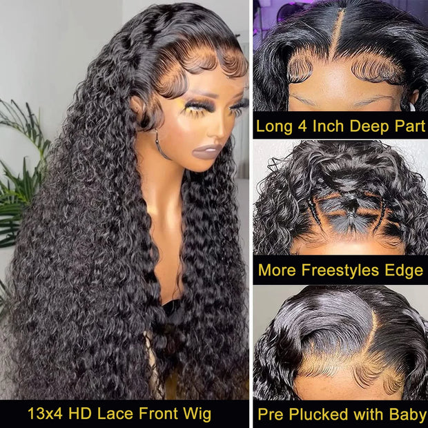 30 34 Inch 13X6 Lace Front Human Hair Transparent Brazilian Curly Wig 13X4 Deep Wave Lace Frontal Wig For Black Women