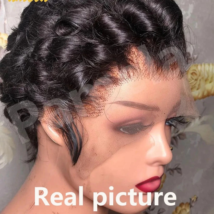 13x4 Short Bob Loose Wave Lace Front Wigs Pre Plucked Bleached Knots Pixie Cut Hd Transparent Lace Front Natutal Human Hair Wig