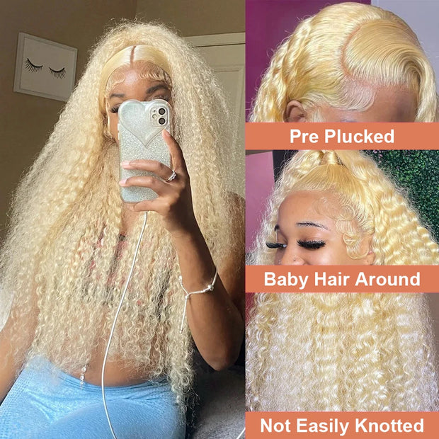 613 Honey Blonde Color 13x6 Lace Frontal Wig Water Curly HD Transparent Brazilian Remy 13x4 Loose Deep Wave Front Human Hair Wig