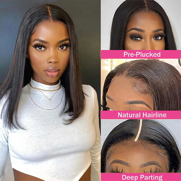 Wear And Go Glueless Bob Wigs Straight Human Hair 4x4 Lace Closure Wigs Brazilian Natural Human Hair Wigs For Women 180% Density