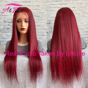 99J Wigs 13x4 HD Transparent Lace Front Human Hair Wig Burgundy Pre Plucked Human Hair Lace Front Wig Straight Human Hair Wig