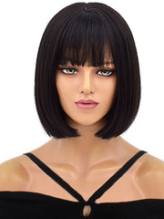 Naturally Short Bobo Wigs straight Human Hair Wig For Women Real Daily Party Black