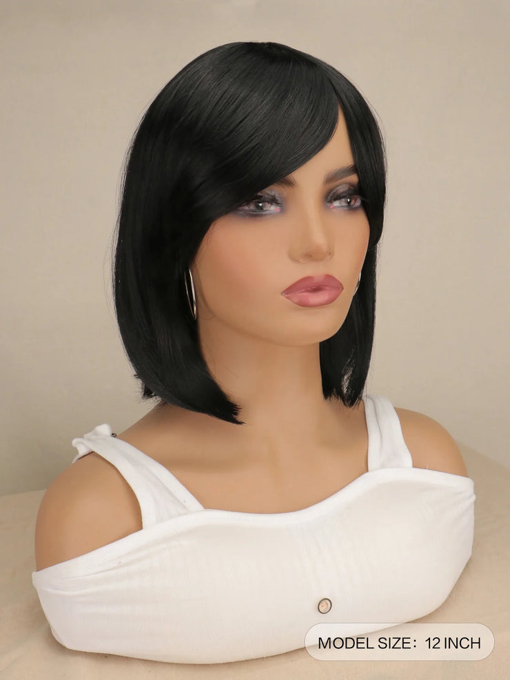 Short Bob Striaight Women Girls Wigs Natrual Black Light Brown Dark Brown Heat Resistant Synthetic Hair Wigs