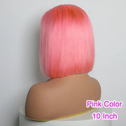 Pink Color Blunt Cut Short Straight Glueless Bob Wig 180% Density 13×4 Lace Front Wig Brazilian Remy Wear And Go Human Hair Wigs