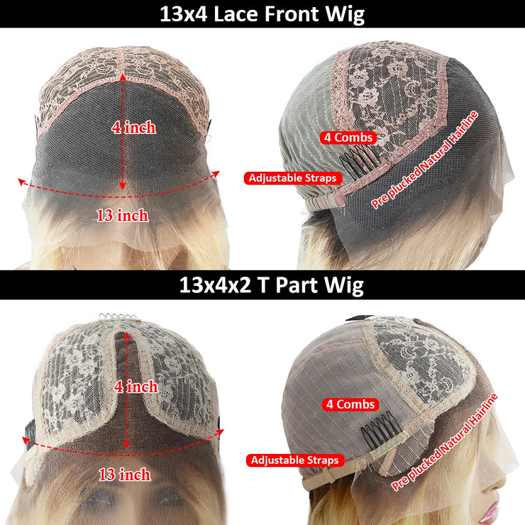 13x4 Ombre Blonde Short Bob Pixie Cut Wigs For Women Human Hair 180 Density Blonde Lace Front Wig Peruvian Hair Transparent Lace