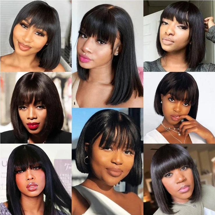 Pixie Cut Short Bob Wigs With Bangs 3X1 Upgraded Realistic Lace Scalp Straight Bob Wig With Bangs Wear & Go Glueless Fringe Wig