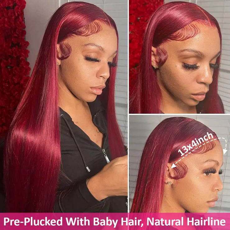 99J Burgundy Lace Front Wig Human Hair 13X4 Straight Red Colored Lace Frontal Human Hair Wigs for Women Lace Front Wig