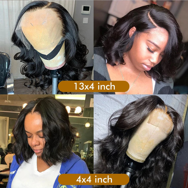 Body Wave Bob Wig 13x6 Transparent Lace Frontal Wig Brazilian Human Hair Wigs Virgin Remy Hair13x4 Lace Closure Wig 180% Density