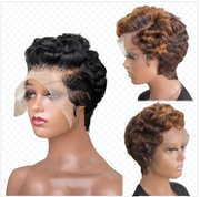 Highlight Colored Short Pixie Cut Bob Body Wave Human Hair Wigs Transparent 13x4 Lace Front Wigs For Black Woman Brazilian 150%