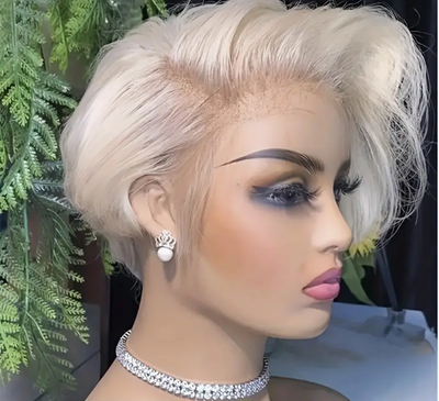 Pixie Cut Wig Brazilian 613 blonde Straight Side Part Wig 13x4 Short Bob HD Transparent Lace Front Human Hair Wig For Women