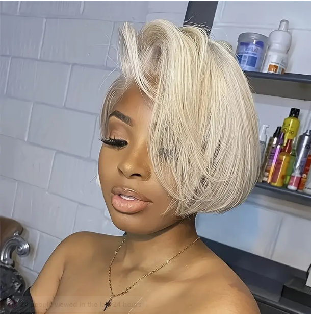 Pixie Cut Wig Brazilian 613 blonde Straight Side Part Wig 13x4 Short Bob HD Transparent Lace Front Human Hair Wig For Women